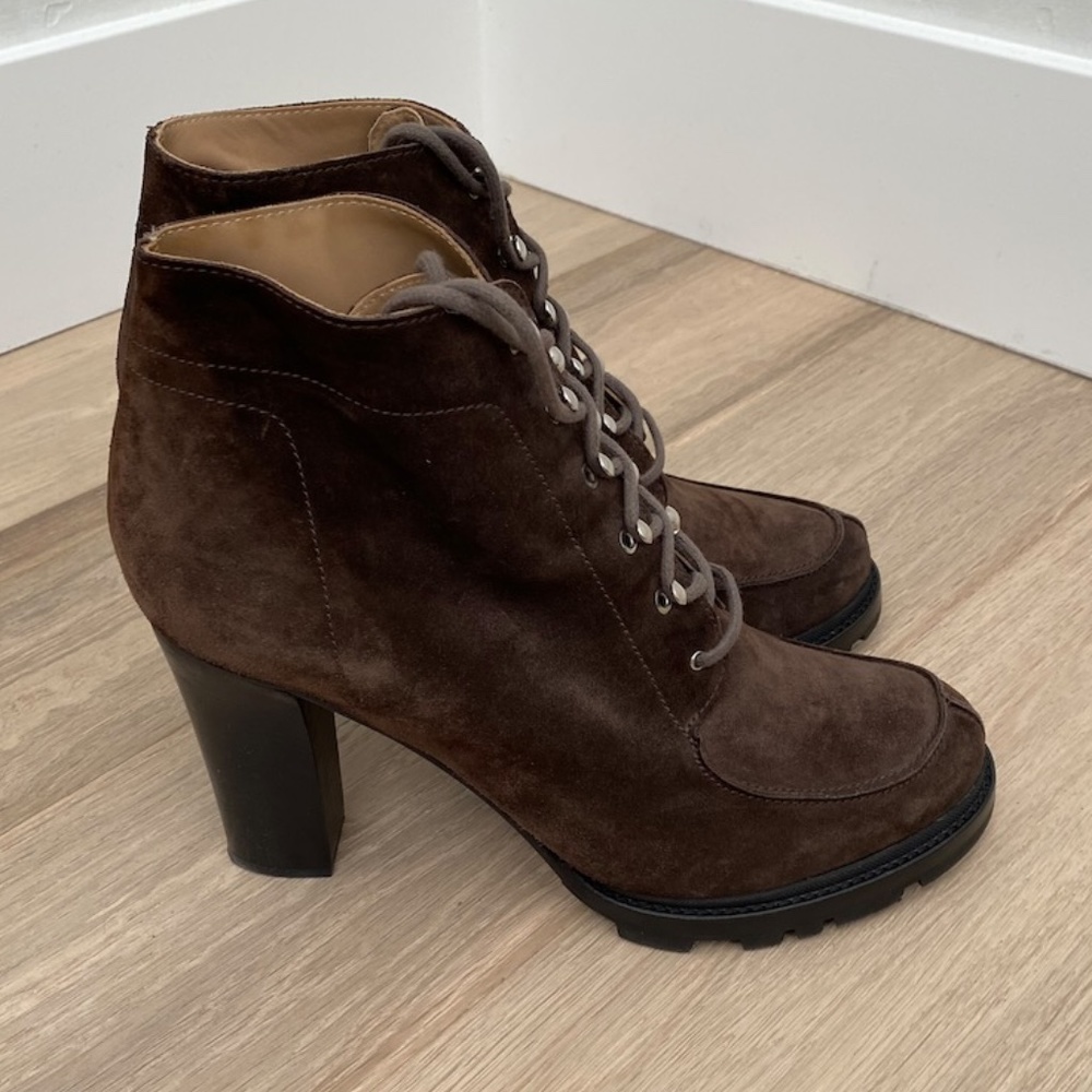 NIB - Jil Sander Suede Lace-Up Heeled Ankle Boots - Size 40 EU - Retail $349